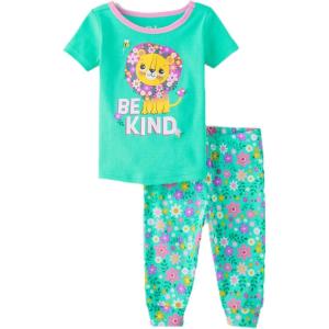 imageThe Childrens Place Baby Girls and Toddler Short Sleeve Top and Pants Snug Fit 100 Cotton 2 Piece Pajama SetBe Kind Lion