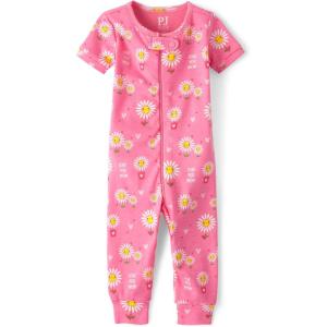 imageThe Childrens Place Baby Girls and Toddler Snug Fit 100 Cotton Short Sleeve ZipFront One Piece Footless PajamaDaisy Pink