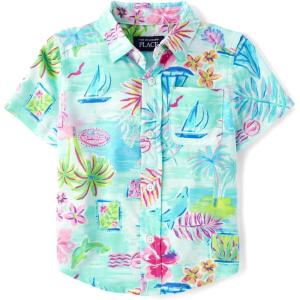 imageThe Childrens Place Boys and Toddler Poplin Short Sleeve Button Down ShirtCosmos