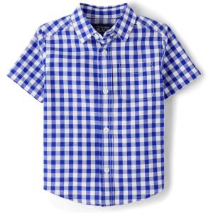 imageThe Childrens Place Boys and Toddler Poplin Short Sleeve Button Down ShirtRenew Blue Plaid