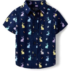 imageThe Childrens Place Boys and Toddler Poplin Short Sleeve Button Down ShirtTidal Bunny