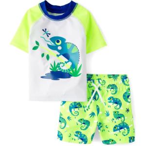 imageThe Childrens Place Boys and Toddler Short Sleeve Rashguard and BottomsNeon Lime