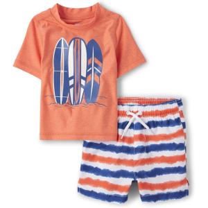 imageThe Childrens Place Boys and Toddler Short Sleeve Rashguard and BottomsSurfboard Orange