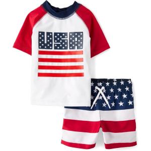 imageThe Childrens Place Boys and Toddler Short Sleeve Rashguard and BottomsUsa