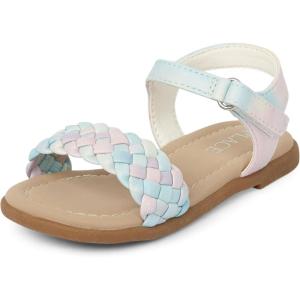 imageThe Childrens Place Girls Baby Toddler Flat Sandals with Adjustable Ankle Strap SlipperPastel Multicolor Braid