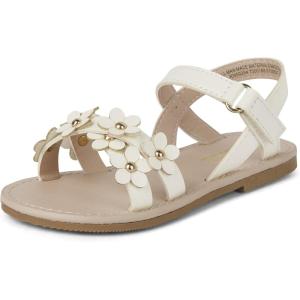 imageThe Childrens Place Girls Baby Toddler Flat Sandals with Adjustable Ankle Strap SlipperWhite Crisscross Floral