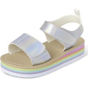 imageThe Childrens Place Girls Baby Toddler Platform Sandals with Adjustable Ankle StrapSilver Multi
