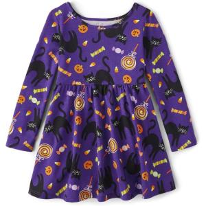 imageThe Childrens Place Girls One Size and Toddler Long Sleeve Halloween Printed DressSpooky Purple