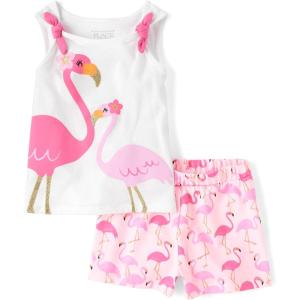 imageThe Childrens Place babygirls And Toddler Sleeveless Tank Top and Shorts 2piece SetPink Flamingo Set