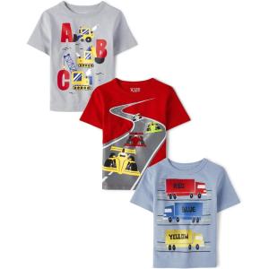imageThe Childrens Placeand Toddler Boys Short Sleeve Graphic TShirt 3PackABC ConstructionColor TrucksSpeedway Racers1218 Months