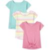 imageThe Childrens Place Baby Girls and Toddler Short Sleeve Flutter Knit ShirtsPinkStripeBlue Hilo 3pack