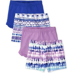 imageThe Childrens Place Baby Girls and Toddler Assorted Knit ShortsPatterned Azureous Frozen Dye Electric Violet 4pack