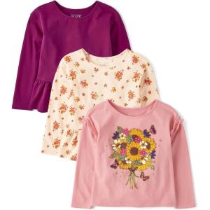 imageThe Childrens Place Baby Girls and Toddler Assorted Long Sleeve Knit ShirtsPink Kiss Harvest 3pack