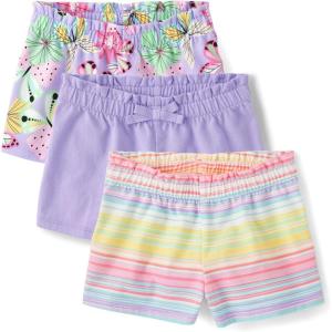 imageThe Childrens Place Baby Girls and Toddler Assorted Pull on Paper Bag ShortsButterfliesPurpleStripes 3pack