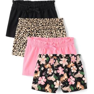 imageThe Childrens Place Baby Girls and Toddler Assorted Pull on Paper Bag ShortsFloralPinkBlackCheetah 4pack