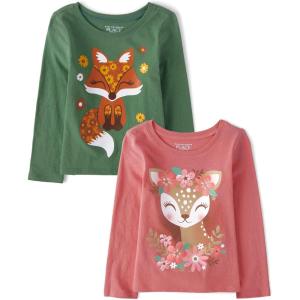 imageThe Childrens Place Baby Girls and Toddler Girls Long Sleeve Graphic T Shirt 2packFoxDeer