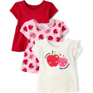 imageThe Childrens Place Baby Girls and Toddler Short Sleeve Everyday Casual Knit ShirtApple 3pack