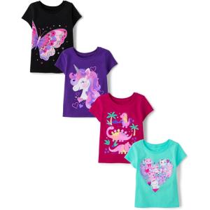 imageThe Childrens Place Baby Girls and Toddler UnicornsButterfliesTrends Short Sleeve Graphic TShirts4 PackDinoUnicornAnimalButterfly