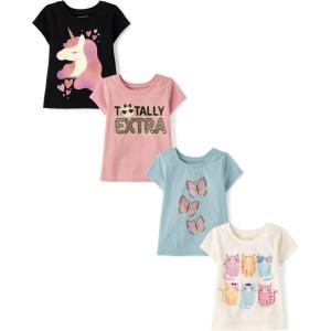 imageThe Childrens Place Baby Girls and Toddler UnicornsButterfliesTrends Short Sleeve Graphic TShirts4 PackExtraUnicornCatsButterflies