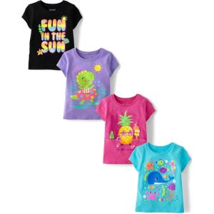 imageThe Childrens Place Baby Girls and Toddler UnicornsButterfliesTrends Short Sleeve Graphic TShirts4 PackFun SunSeaDino PoolPineapple