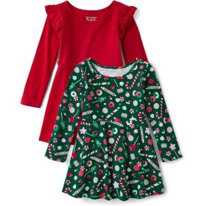 imageThe Childrens Place Baby Toddler Girls Long Sleeve Fashion Skater DressesCandyRed