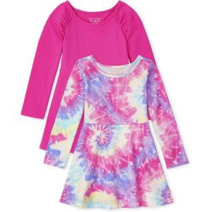 imageThe Childrens Place Baby Toddler Girls Long Sleeve Fashion Skater DressesNeon Fairy Purple 2pack