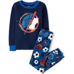 imageThe Childrens Place Boys 100 Cotton Long Sleeve Top and Pants 2 Piece Pajama SetSoccer