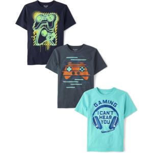 imageThe Childrens Place Boys Gamer Short Sleeve Graphic TShirtsmultipacksDual GamingControllerGaming 3pack