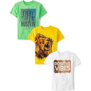 imageThe Childrens Place Boys Gamer Short Sleeve Graphic TShirtsmultipacksHustlinLionPositive Vibes