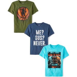 imageThe Childrens Place Boys Gamer Short Sleeve Graphic TShirtsmultipacksLevel UpBasketballMe Sus Never 3pack