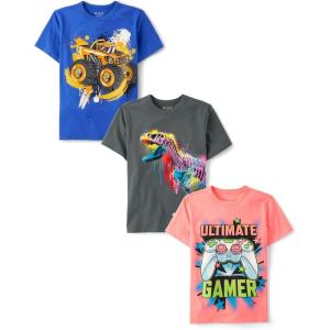 imageThe Childrens Place Boys Gamer Short Sleeve Graphic TShirtsmultipacksMonster TruckDinoUltimate Gamer