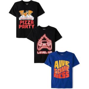 imageThe Childrens Place Boys Gamer Short Sleeve Graphic TShirtsmultipacksPizza PartyLevel UpAwesomeness