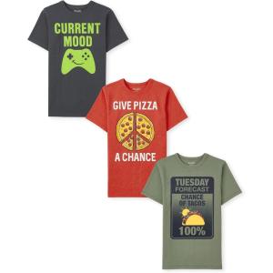 imageThe Childrens Place Boys Gamer Short Sleeve Graphic TShirtsmultipacksTuesday ForecastPizzaCurrent Mood