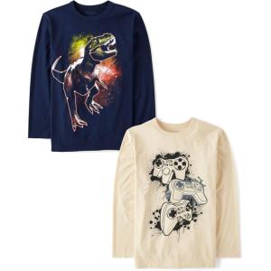 imageThe Childrens Place Boys GamerCarsSports Long Sleeve Graphic TShirts2 PackGamerDino