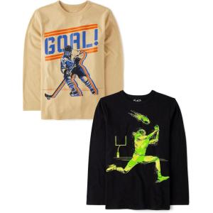 imageThe Childrens Place Boys GamerCarsSports Long Sleeve Graphic TShirts2 PackHockey GoalFootball Player