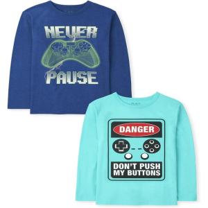 imageThe Childrens Place Boys GamerCarsSports Long Sleeve Graphic TShirts2 PackNever PauseDanger 2pack