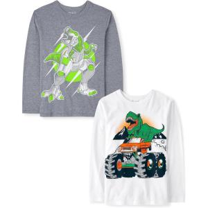 imageThe Childrens Place Boys GamerCarsSports Long Sleeve Graphic TShirts2 PackRobo DinoDino Truck 2pack