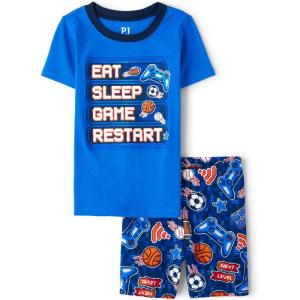 imageThe Childrens Place Boys Sleeve Top and Shorts Snug Fit 100 Cotton 2 Piece Pajama SetPixel Gaming