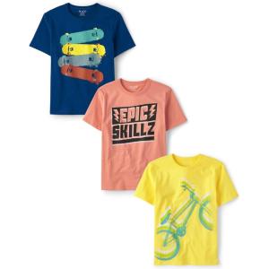 imageThe Childrens Place Boys Sports Short Sleeve Graphic TShirts MultipacksSkateboardsEpic SkillzBike 3pack