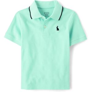 imageThe Childrens Place Boys Uniform Short Sleeve Pique PoloBunny Embroidered Aqua