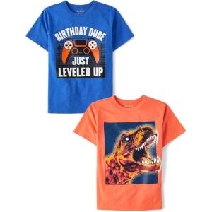 imageThe Childrens Place Girls All HolidaysBirthdays Short Sleeve Graphic TShirts2 PackBirthday Dude GamerDino