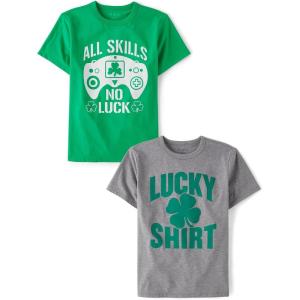 imageThe Childrens Place Girls All HolidaysBirthdays Short Sleeve Graphic TShirts2 PackLuckySkills No Luck