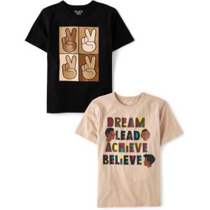 imageThe Childrens Place Girls All HolidaysBirthdays Short Sleeve Graphic TShirts2 PackPeace SignDream Lead Achieve Believe