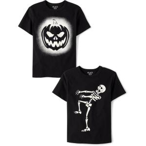 imageThe Childrens Place Girls All HolidaysBirthdays Short Sleeve Graphic TShirts2 PackPumpkinSkeleton