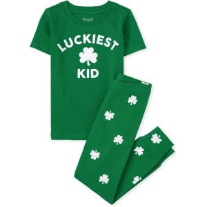 imageThe Childrens Place Kids 100 Cotton Short Sleeve Top and Shorts2 Piece Pajama SetLuckiest Kid
