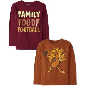 imageThe Childrens Place Kids All HolidaysBirthdays Long Sleeve Graphic TShirts2 PackFamily FoodTurkey Dab