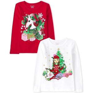 imageThe Childrens Place Kids All HolidaysBirthdays Long Sleeve Graphic TShirts2 PackHoliday DcorHoliday Unicorn