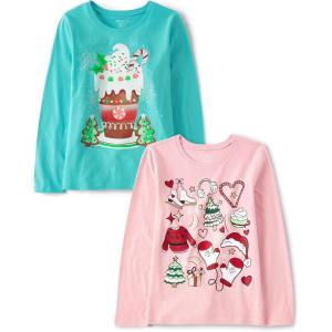 imageThe Childrens Place Kids All HolidaysBirthdays Long Sleeve Graphic TShirts2 PackHoliday DoodleHoliday Drink
