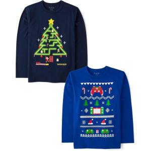 imageThe Childrens Place Kids All HolidaysBirthdays Long Sleeve Graphic TShirts2 PackHoliday Gamer