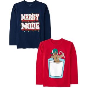 imageThe Childrens Place Kids All HolidaysBirthdays Long Sleeve Graphic TShirts2 PackMerry ModeGingerbread Milk